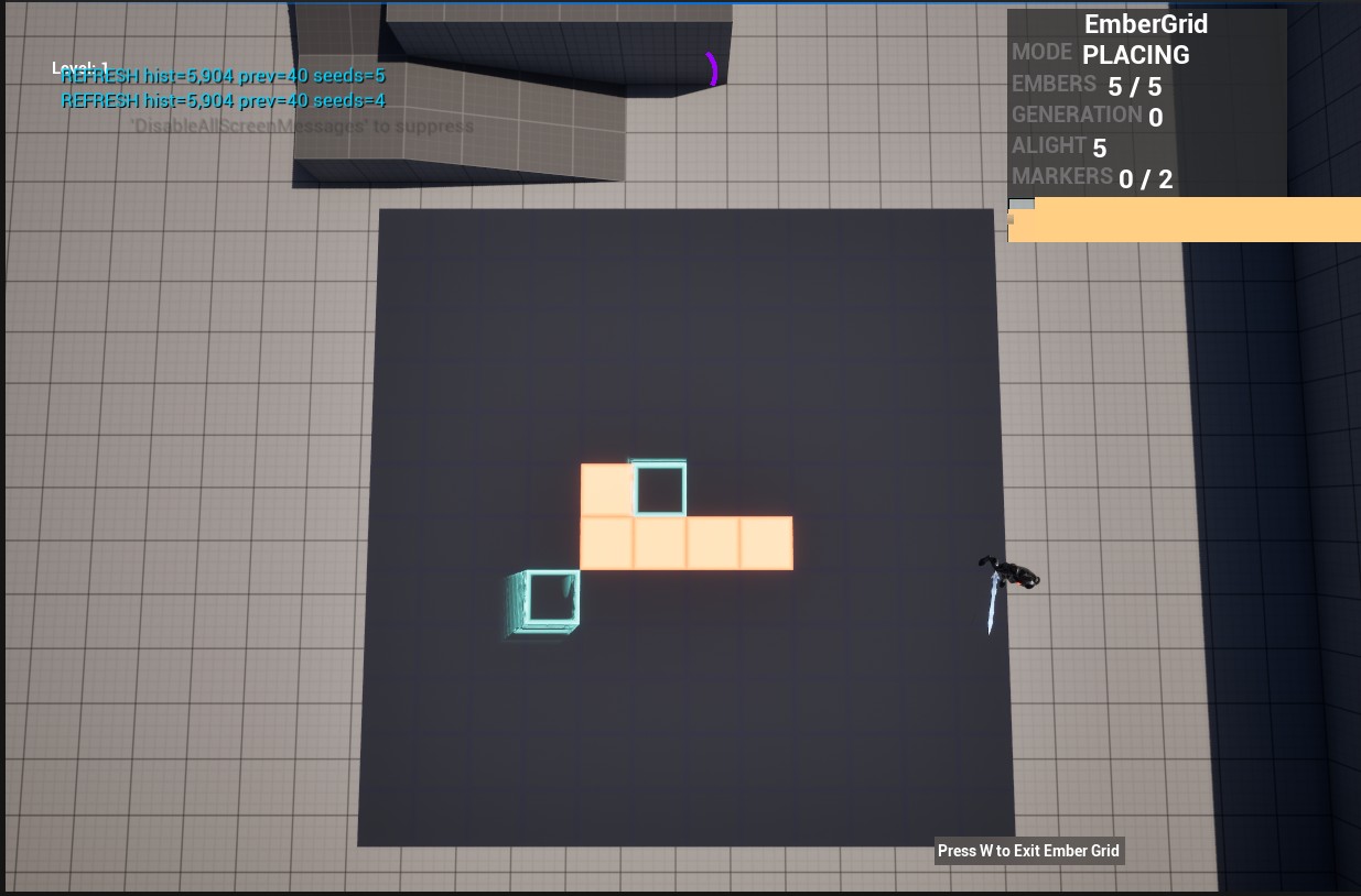 Ember placement mode, EmberGrid HUD